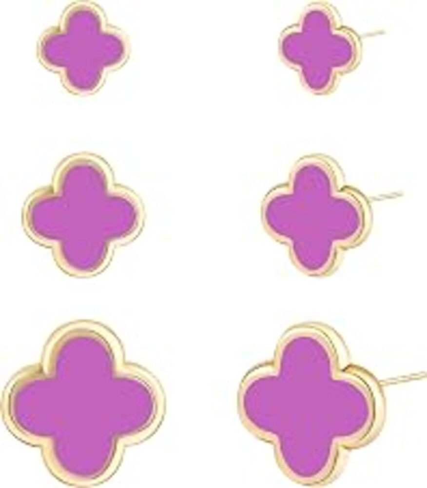 Clover Earring for Women 3 Pair Small Stud Four Leaf - 14K Gold Plated Hypoallergenic Lightweight Waterproof Non - discoloring Sensitive Ear for Birthday Christmas Anniversary Lucky Jewelry Gifts /Trendy Colors