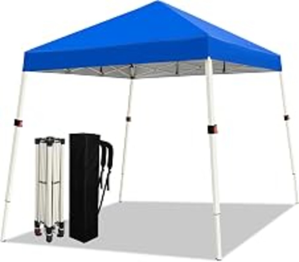 WEIZE 10x10 Slant Legs Pop Up Canopy Tent, 1-Button Push Setup Canopy Tent, Adjustable Height Instant Portable Shelter, Protable Backpack, Easy Outdoor Sun Shade for Events, 8x8 Top, Blue