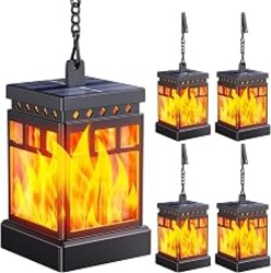KOOPER Hanging Solar Lanterns Outdoor Waterproof, 4PCS Flickering Flame Hanging Solar Lights for Outside, Outdoor Solar Lanterns up to 12 Hours, Lanterns Decorative for Patio Porch Yard Garden Decor