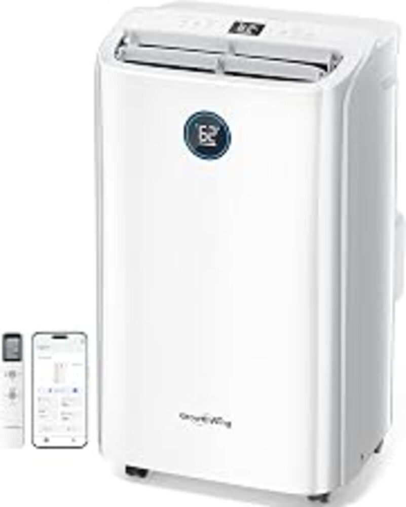 GrowthWing 12,000 BTU Smart WiFi Portable Air Conditioner, Cools up to 550 Sq.Ft, Auto-Evaporation, 3-in-1 Modes, Voice & Remote Control, Quiet Operation, White