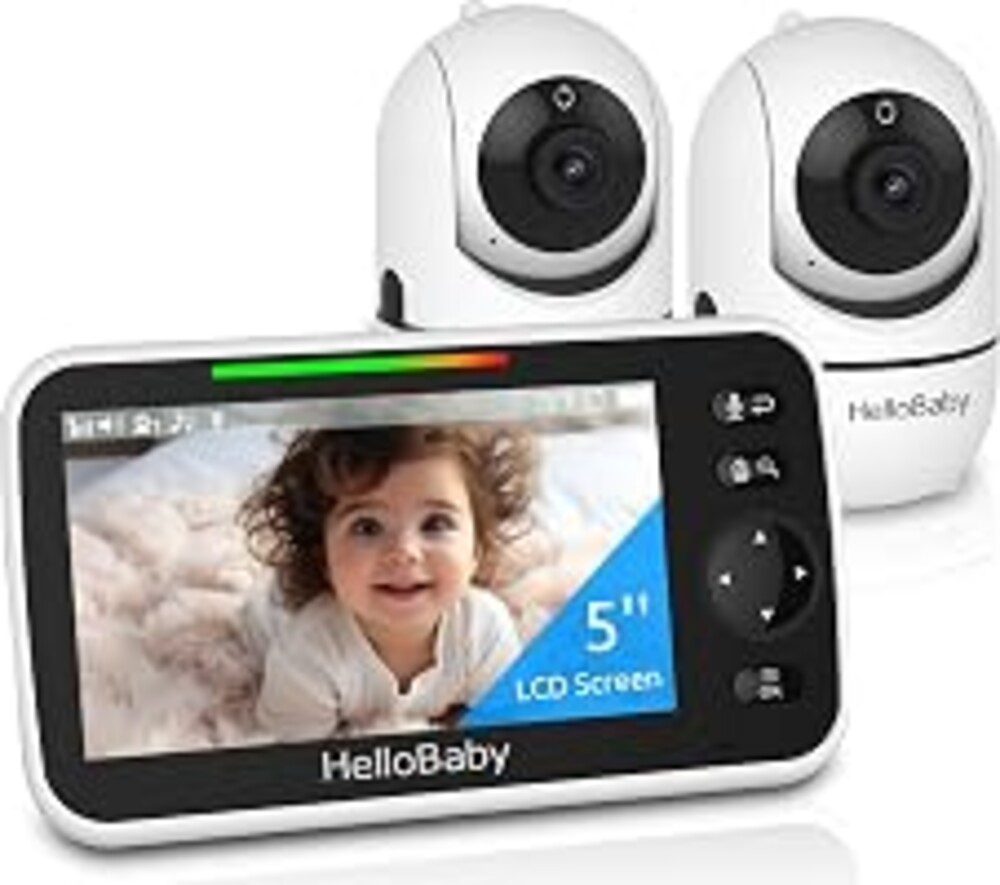 HelloBaby No WiFi Baby Monitor 2 Cameras and Audio HB6550, 5" Video Screen | Trusted by 10M+ Families, Private No-WiFi, 2-Room Monitoring, Clear Day & Night View, Easy Setup, 1000ft, Portable for Travel