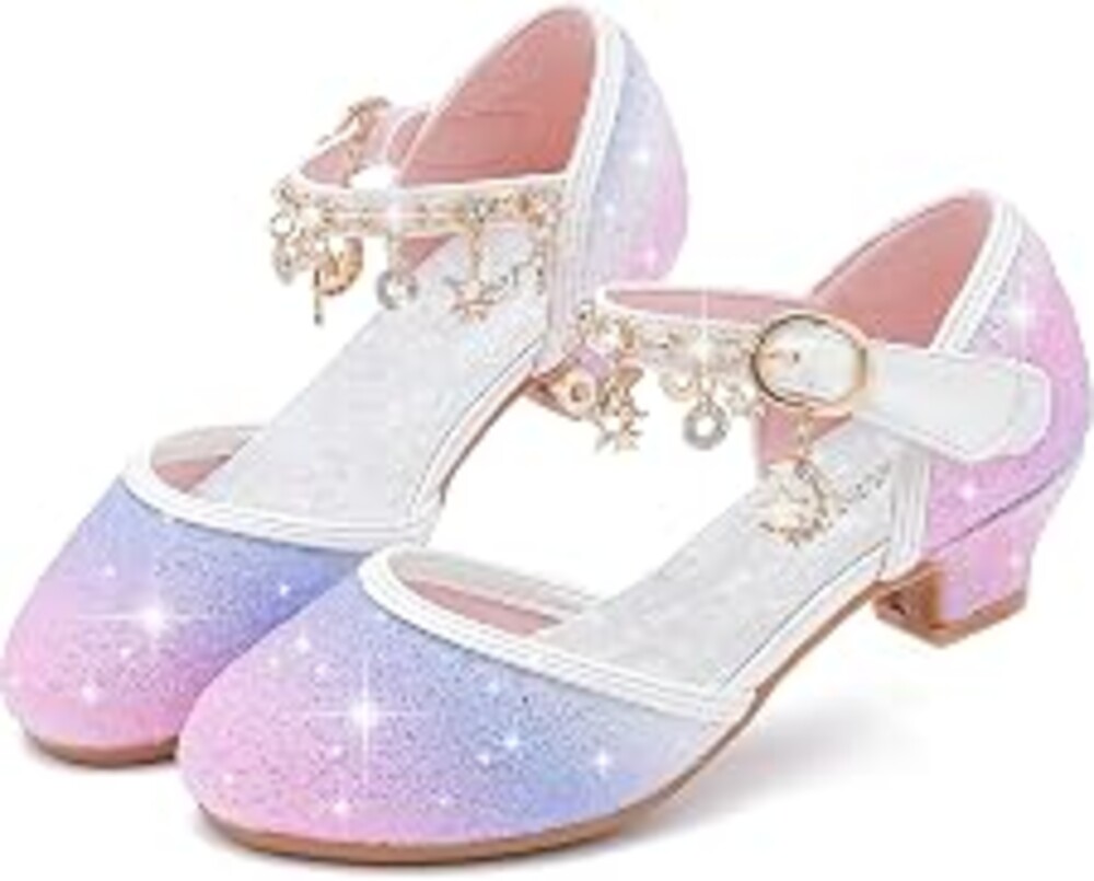 Furdeour Girls Dress Shoes Princess Crystal High Heels Flower Girl Shoes | Sparkly Princess Shoes, Closed Toe, 1.1-inch High Heel, Hook and Loop, Toddler Little Big Kid, Party Wedding Pageant Birthday