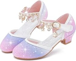 Furdeour Girls Dress Shoes Princess Crystal High Heels Flower Girl Shoes | Sparkly Princess Shoes, Closed Toe, 1.1-inch High Heel, Hook and Loop, Toddler Little Big Kid, Party Wedding Pageant Birthday