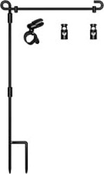 HOOSUN Garden Flag Stand,Premium Garden Flag Holder Pole Metal Powder-Coated Weather-Proof Paint with Graden Flag Clip and Spring Stoppers Without Flag Garden Decorations