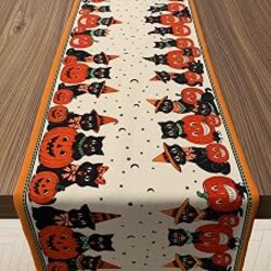 Halloween Decorations - Retro Halloween Table Runner for Home Party Decor | Black Cat Witch Hat Jack-O-Lantern Table Decor - Halloween Party Supplies Decorations for Dining Room Kitchen Home