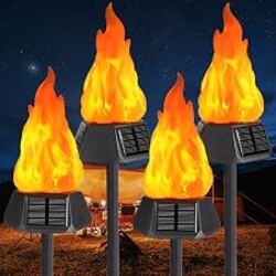 Toodour Solar Halloween Lights Outdoor, 4 Pack Solar Torch Light Waterproof | With Flickering Flame, LED Flame Torches, Solar Outdoor Lights Orange for Camping Garden Landscape Yard Halloween Decor