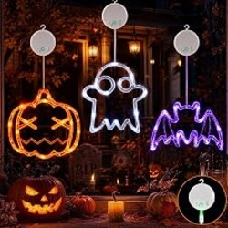 LOLStar USB Rechargeable Pumpkin Ghost Bat Halloween Window Lights, 3 Pack | Halloween Window Decoration, USB-C Rechargeable, 8 Flashing Modes, Built-in Timer, Halloween Lights for Indoor, Outdoor home