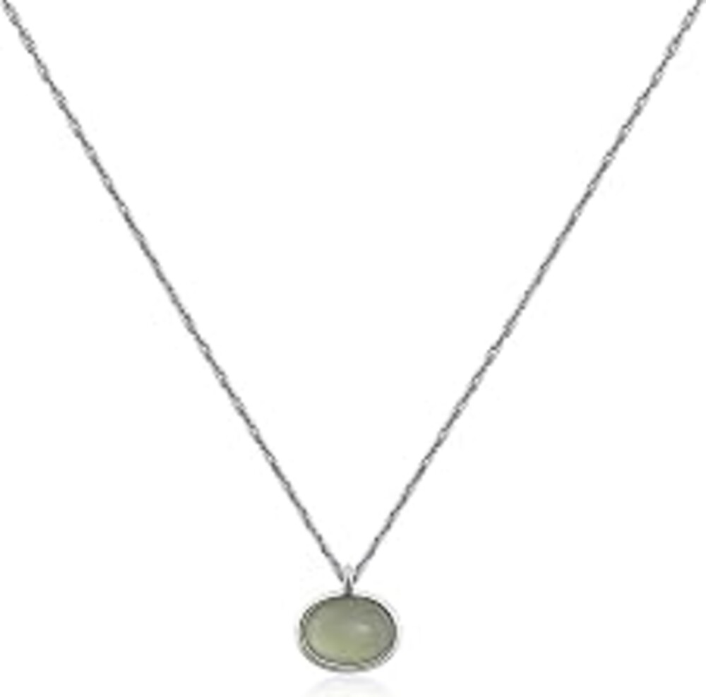 Teppdfann Sliver and Gold Plated Natural Stone Necklace Tiny Oval Gemstone Pendant Necklace for Women with Beautiful Jade Turquoise Necklace for Gift