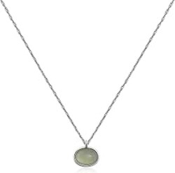 Teppdfann Sliver and Gold Plated Natural Stone Necklace Tiny Oval Gemstone Pendant Necklace for Women with Beautiful Jade Turquoise Necklace for Gift