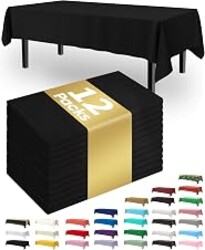 Pureegg Plastic Table Cloth Disposable 12 Pack, 54 x 108 Inch Table Cloths, Party, Picnic, Halloween, Decorative Tablecloths, Rectangle, White Plastic Cover, Leakproof & Sturdy, Black