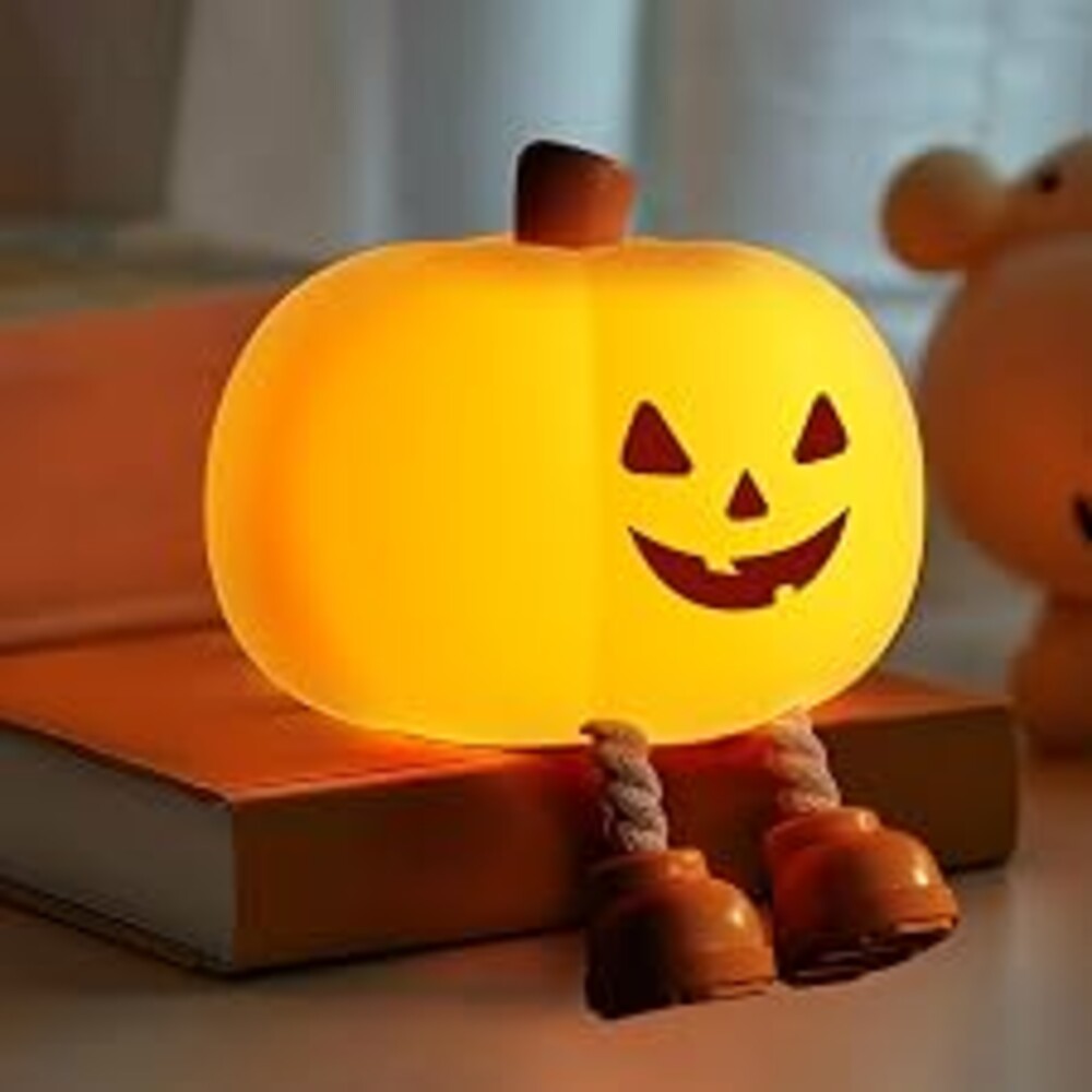 Gefaxi Cute Halloween Pumpkin Night Light Rechargeable for Nursery Bedroom | Squishy Silicone Pumpkin Light Cordless Dimmable Touch Bedside Lamp Jack O Lantern Nightlight for Halloween Gifts Party Decor