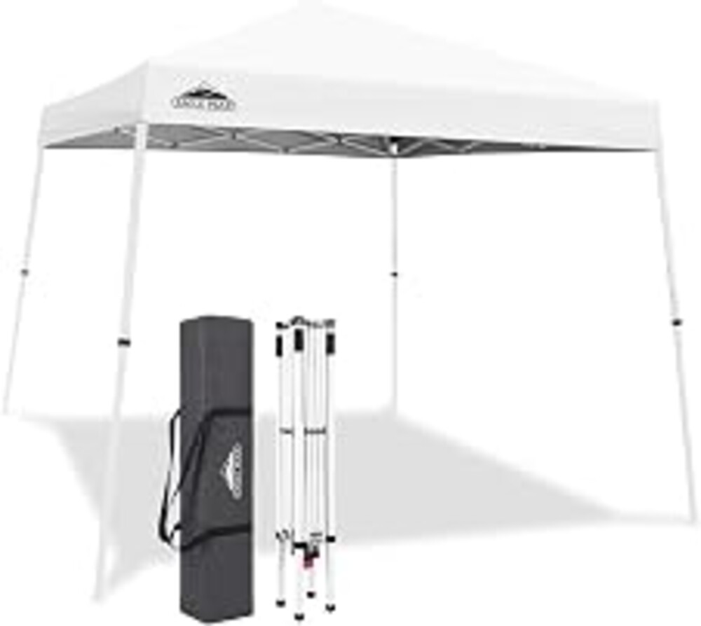 EAGLE PEAK 10x10 Slant Leg Pop Up Canopy Tent, White | PeakPush™ Center Lock, Easy 1 Person Setup Pop Up Tent, Portable Sports & Camping Shelter, 10x10 Base 8x8 Top, Carry Bag
