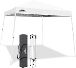 EAGLE PEAK 10x10 Slant Leg Pop Up Canopy Tent, White | PeakPush™ Center Lock, Easy 1 Person Setup Pop Up Tent, Portable Sports & Camping Shelter, 10x10 Base 8x8 Top, Carry Bag