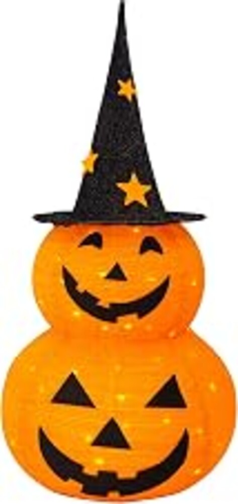 FUNPENY 3FT Halloween Collapsible Pumpkin Decorations, Pre-Lit Light Up 50 LED Pumpkin with Star Hat 8 Lighted Mode, Pop Up Jack-o-Lantern with Metal Stand for Indoor Outdoor Yard Holiday Decor