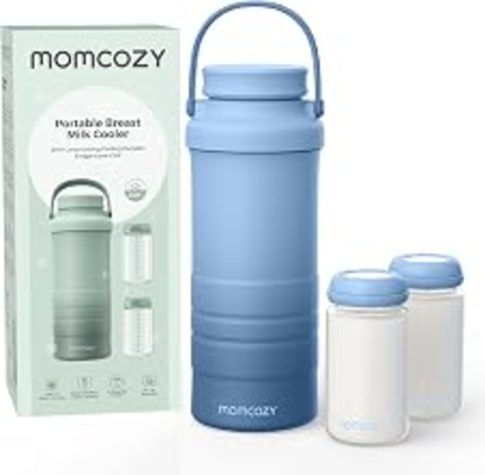 Momcozy 22oz Portable Breastmilk Cooler for 24H Outdoor, Newborn Essentials | 24 Hours & 360° Surrounded Cooling, 2 Extra Baby Bottles for Better Storage, Life Saver for Working Mom, Hassle-Free Cleaning