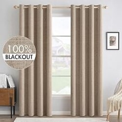 MIULEE 100% Blackout Linen Curtains for Bedroom 52x96 Inches Copper Brown | Room Darkening, Light Blocking, Thermal Insulated, Grommet Top, Linen Textured, Window Curtains for Living Room, 2 Panels
