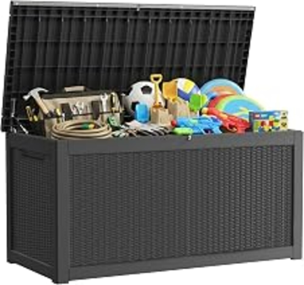 Yardgrace Outdoor Storage Box,320 Gallon Waterproof Deck Box [Upgraded 3.0] | Dual Gas-Spring Ultimate Resin Organizer for King Cushions, Heavy-Duty Lockable Estate Storage Bench, Backyard BBQ, Black