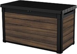 Keter Signature Collection 100 Gallon Resin Deck Box Organization and Storage for Patio Outdoor Cushions, Throw Pillows, Garden Tools and Pool Supplies, Rosewood