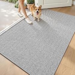 LUMI Ultra Thin Indoor Door Mat 48"x72", Entrance Doormat, Light Gray | 0.14" Ultra Thin, Dirt-Trapping & Absorbent Quick-Dry Surface, Waterproof Non-Slip Rubber Backing, Elegant Herringbone Design