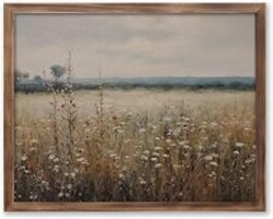 ZEARPT Vintage Wildflower Field Landscape Oil Painting Print, Vintage Farm House, Country Field Landscape Vintage Oil Painting Decor, Daughter Room Vintage Art, Wildflower Art