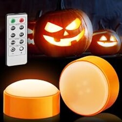 Luditek 2-Pack Halloween LED Pumpkin Lights with Remote and Timer, Battery Operated Orange Jack-O-Lantern Light for Halloween Decor, Flameless Candles for Pumpkin Decorations