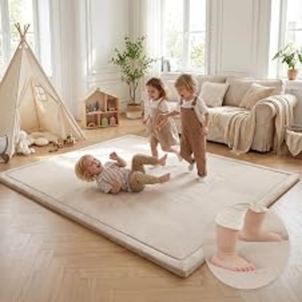 Extra Large 79"x118" Baby Activity Play Mat Rug for Floor(Beige) | 1.3" Thick Safe for Tummy Time&Crawling,Infants,Toddlers&Kids,Tatami Style for Yoga,Living Room,Classroom,Playroom
