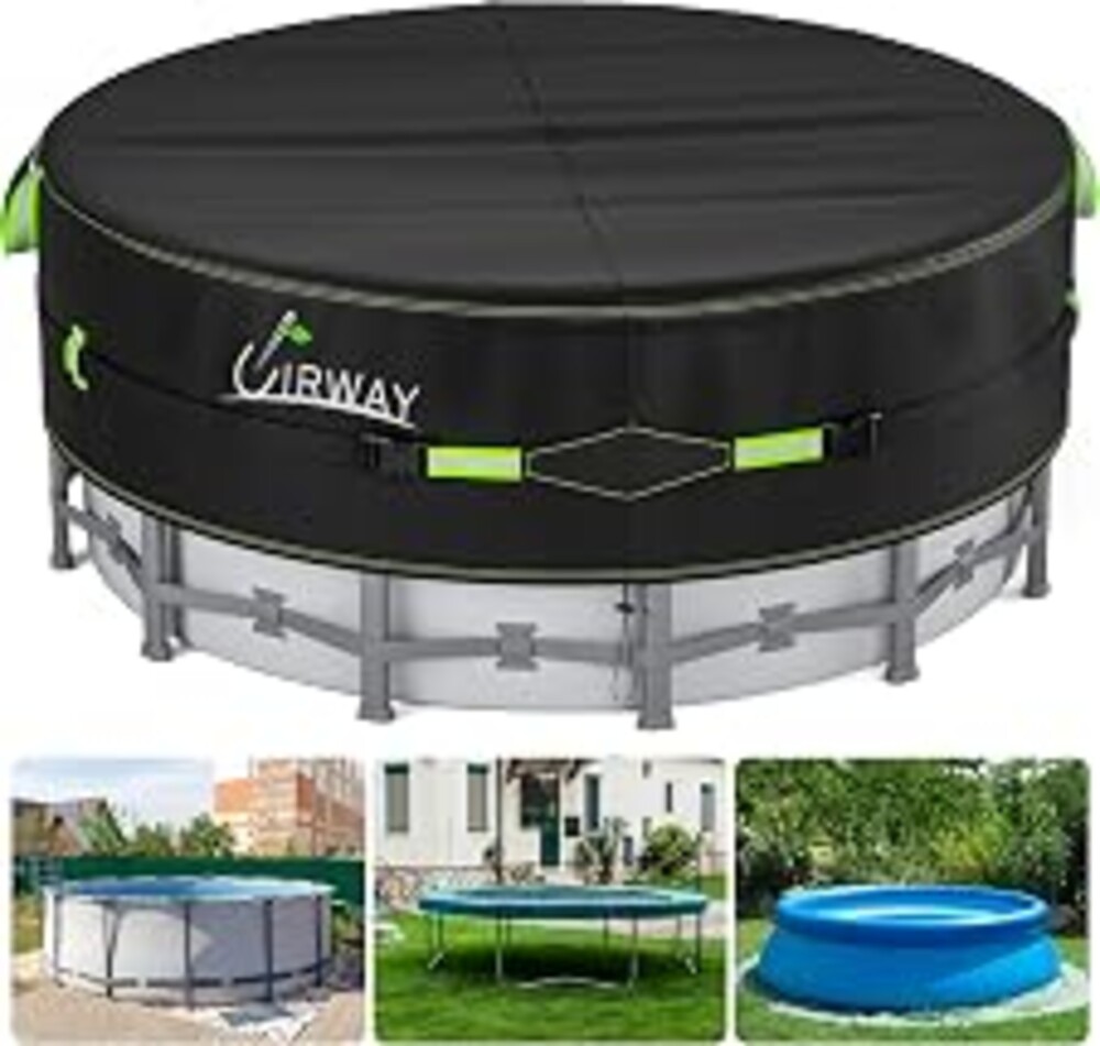 UIRWAY 18 Ft Winter Round Pool Cover with Reflective Strips, Premium Fabric | Swimming Pool Cover for Above Ground Pools, Including Rope Tie and Luminous Ground Nails, PU Tarp Snug Fit for UV Protected