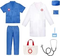 Meland Doctor Costume for Kids 3-10, Pretend Play Career Dress Up with Bag | Career exploration gift for boys girls Halloween, birthday, every day dress up, confortable for active kids