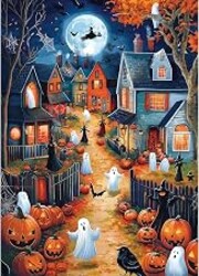 Halloween Puzzle 1000 Piece for Adults Letters on Back, Cute Ghost Street | Jigsaw Puzzle Featuring Spooky Artwork Ghostly Monster, Halloween Decor & Gifts, For Family Gatherings Game Night, 27.5x19.7”