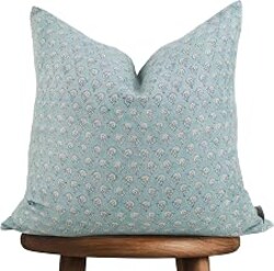 Maison De Blocs Hand-Block Printed, Artisan-Made Neutral Accent Throw Pillow Covers- 100% Cotton Cushion for Sofa, Bed, Chair, Home Decor, Boho, Indoor - Amelie (Light Blue, 20" x 20" (Pack of 1))