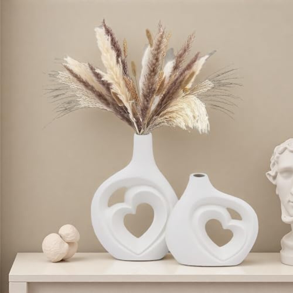 KKgoubz White Heart Shaped Hollow Cerami