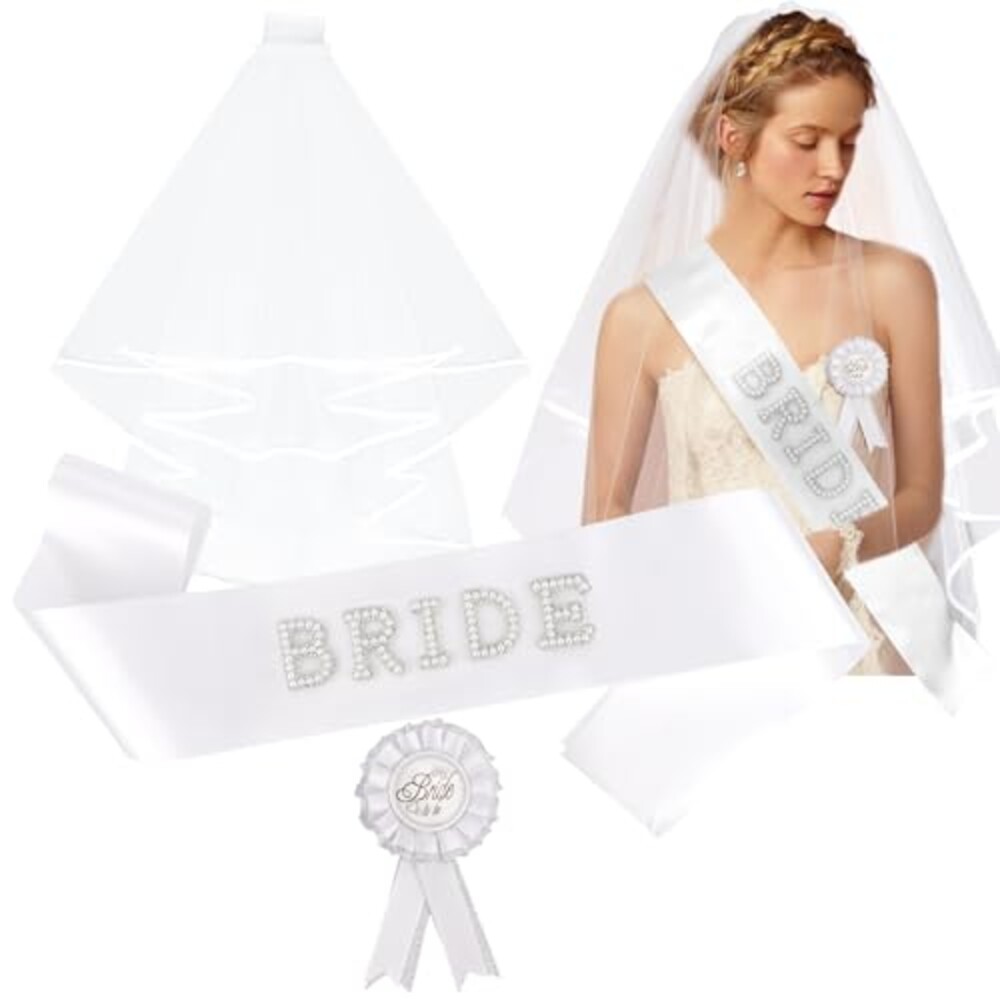 Hapdoo Pearl Bride Sash & Bridal Veil &