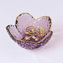 BROSEBEAQ Purple Glass Jewelry Dish Tray