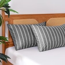 Amazon Basics Stripe Cooling Pillow Cases for Hot Sleepers, Soft Cooling Pillow Cover with Envelope Closure, 20" x 36", King, Dark Gray, Pack of 1