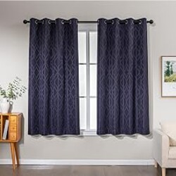 Amazon Basics Jacquard 2-Piece 100% Blackout Curtains, Living Room and Bedroom Drapes, Thermal Insulated Window Treatment, 42"x63", Dark Blue