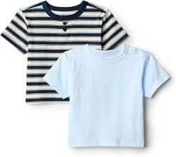 Amazon Essentials x Sofia Grainge Baby Boys' Cotton Crewneck Short Sleeve T-Shirts with Shoulder Snap, Pack of 2