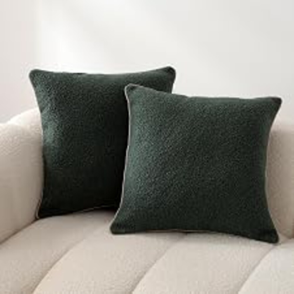 Amazon Basics Boucle Throw Pillow Covers for Couch, Living Room, Home Decor with Hidden Zipper, Green, 20×20in, Pack of 2