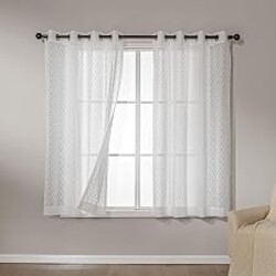 Amazon Basics Lace Sheer Curtains for Living Room and Bedroom, 2-Panel Set with Grommet, 42" W × 63" L, White Cloverleaf