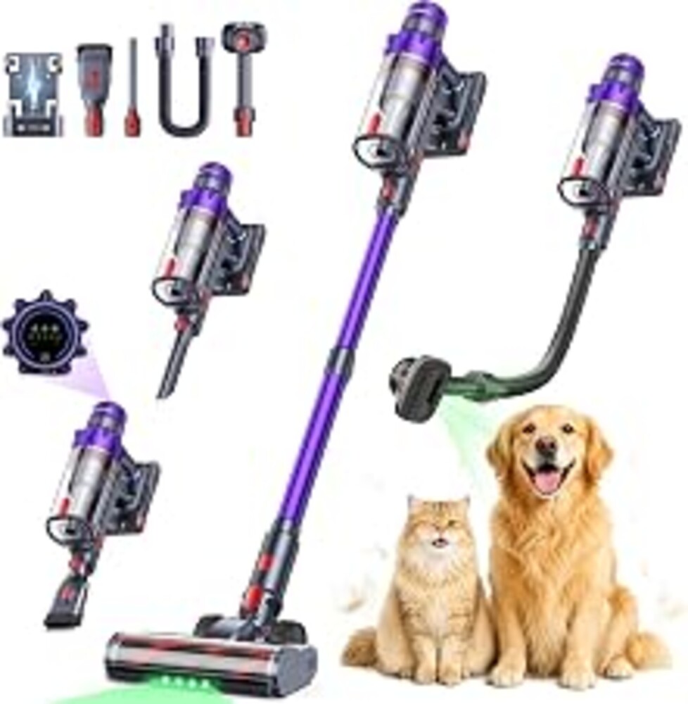 SMOTURE Cordless Vacuum Cleaner, 650W 55KPA 70Mins Vacuum Cleaners for Home, Cordless Stick Vacuum with Pet Brush, LED Touch Screen, Flexible Hose, Wireless Handheld Vacuum for Pet Hair/Carpet/Floor