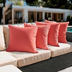 Amazon Basics 4-Piece Outdoor Decorative Throw Pillow Covers, Water Resistant All-Weather Pillow Protectors for The Garden, Patio, Balcony, Couch and Sofa, 18 x 18 Inches, Red
