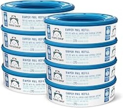 Amazon Brand-Mama Bear Round Diaper Pail Refills for Diaper Genie Pails, Odor Control, Unscented, 2160 Count (8 Packs of 270), Compatible with Diaper Genie Complete, Elite and Expressions Pails