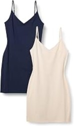 Amazon Essentials Women's V Neck Slim Fit Cotton Layering Slip Dress with Adjustable Elastic Cami Straps