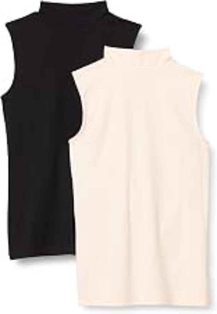 Amazon Essentials Women's Mock-Neck Slim-Fit Ribbed Knit Cotton Sleeveless Top, Pack of 2