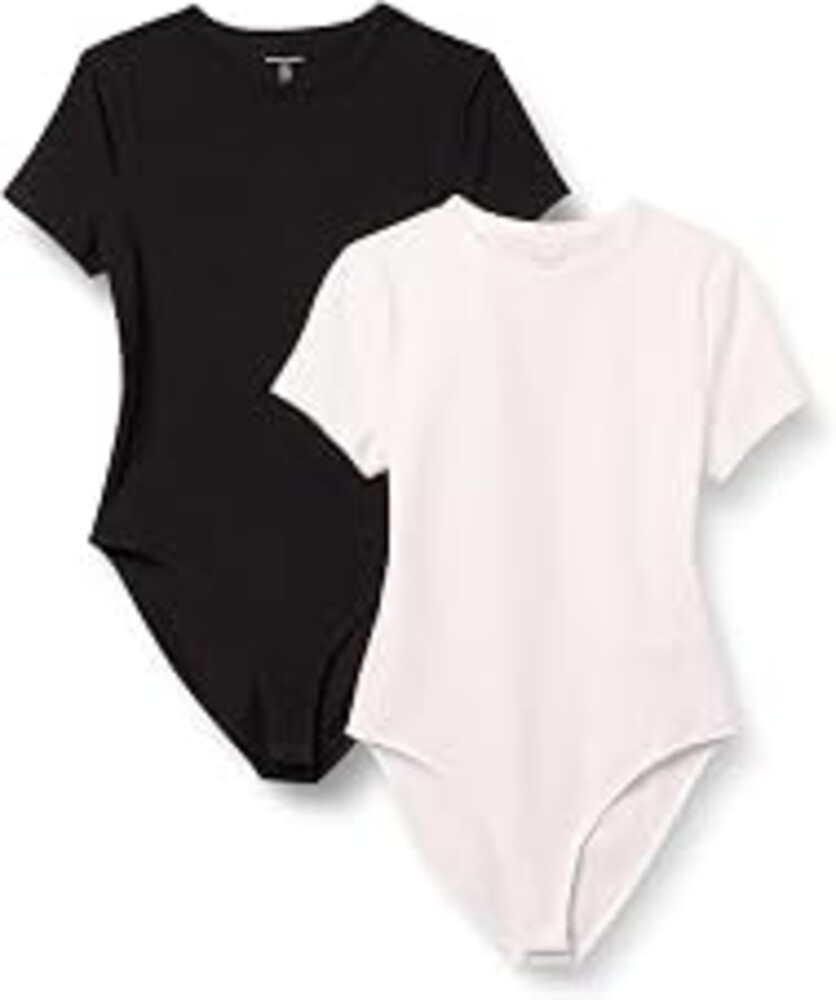 Amazon Essentials Women's Short Sleeve Crew Neck Stretch Cotton Jersey Slim-Fit T-Shirt Bodysuit, Pack of 2