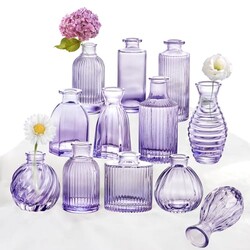 Glass Bud Vases Set of 12, Small Purple