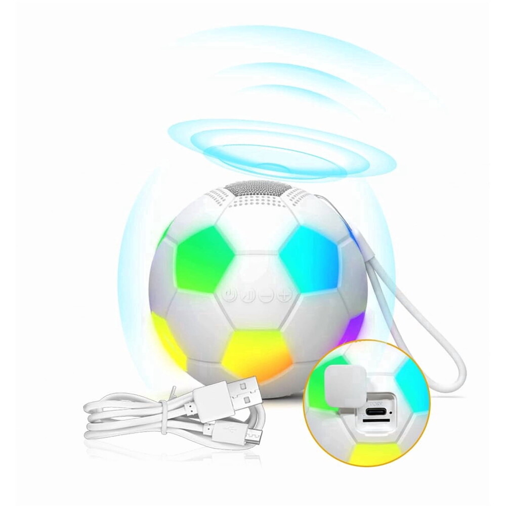 Soccer Bluetooth Speaker Portable Wireless Speaker with Dynamic RGB Lights 3D Surround Sound TWS Pairing Loud Sound for Outdoor & Gift White