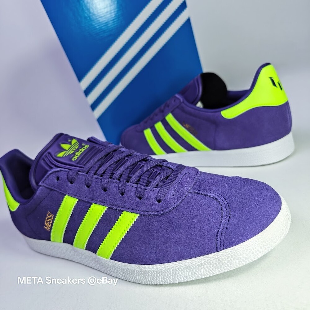 Adidas   US 13.5 Men's Purple Lucid Lemon White Retro Gazelle Messi   IH8164 NIB