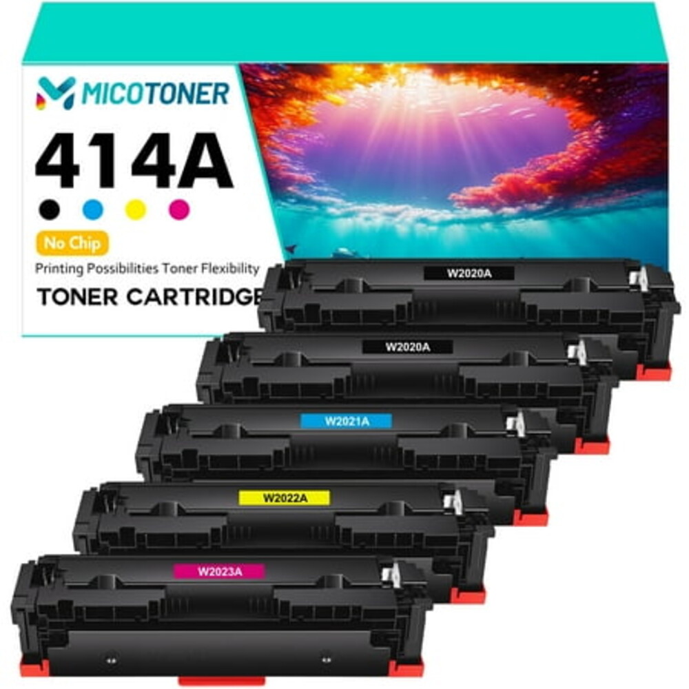 NO CHIP Compatible Toner Cartridge Replacement for HP W2020A W2021A W2022A W2023A 414A Pro MFP M479fdw M454dw M454dn M479fdn (2x Black,Cyan,Magenta,Yellow 5-Pack)