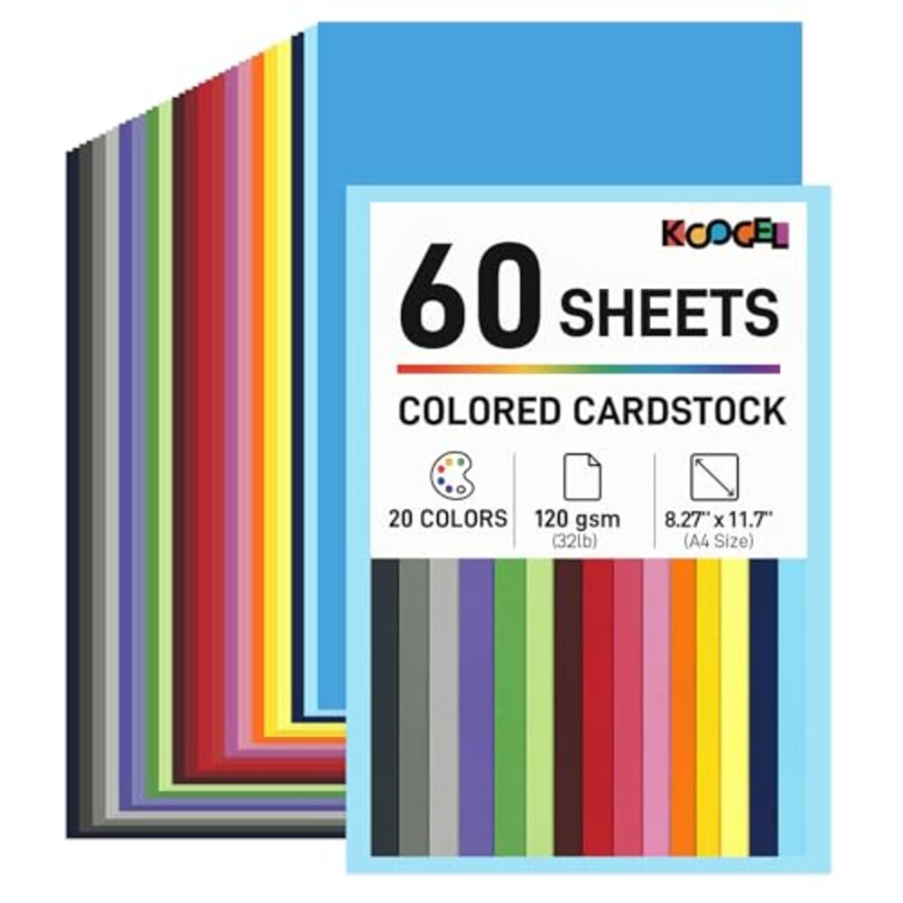 Koogel 60 Sheets Colored Craft Paper, 8.