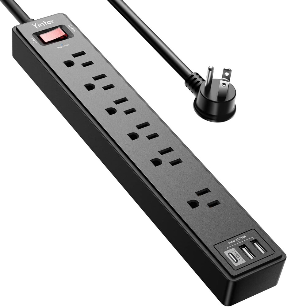 6Ft Power Strip Surge Protector - Yintar Extension Cord with 6 AC Outlets and 3 USB Ports for for Home, Office, Dorm Essentia